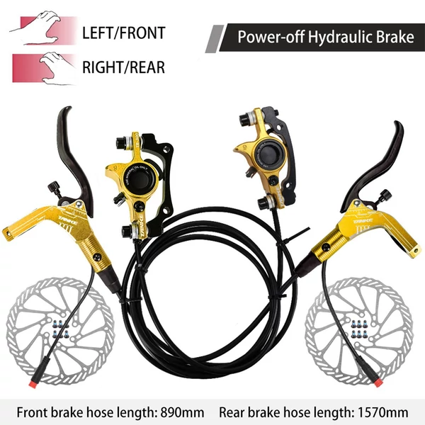 E-bike hidraulikus fékszett 160 mm tárcsákkal, első-hátsó hidraulikus fékkar elektromos kerékpárhoz, rollerhez - Arany