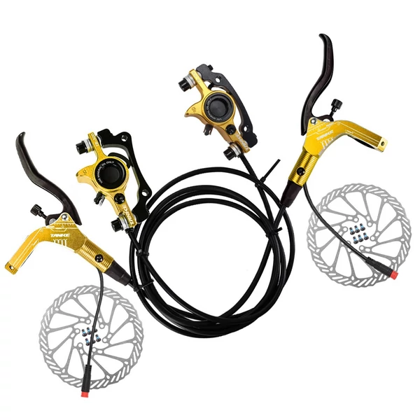 E-bike hidraulikus fékszett 160 mm tárcsákkal, első-hátsó hidraulikus fékkar elektromos kerékpárhoz, rollerhez - Arany