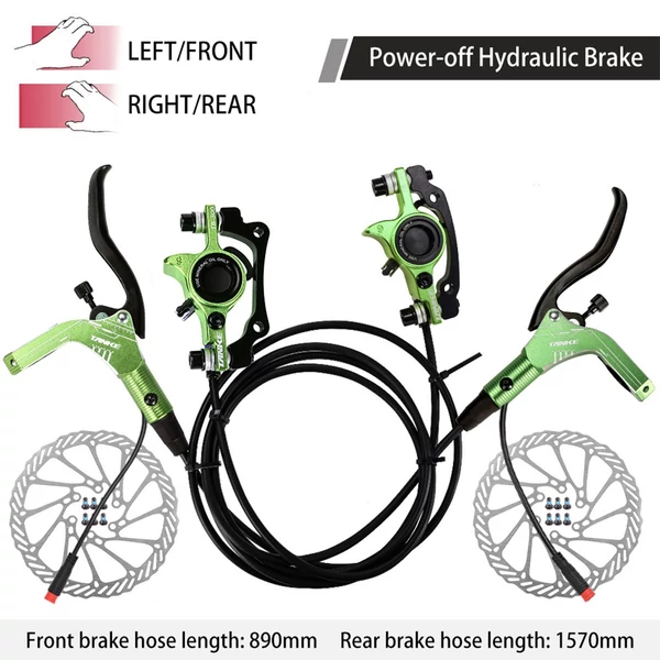 E-bike hidraulikus fékszett 160 mm tárcsákkal, első-hátsó hidraulikus fékkar elektromos kerékpárhoz, rollerhez - Zöld