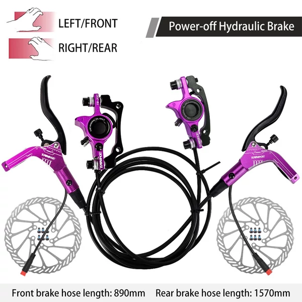 E-bike hidraulikus fékszett 160 mm tárcsákkal, első-hátsó hidraulikus fékkar elektromos kerékpárhoz, rollerhez - Lila