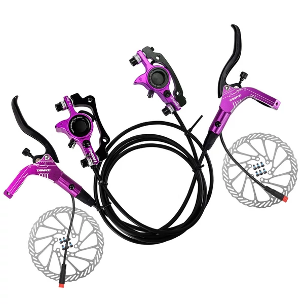 E-bike hidraulikus fékszett 160 mm tárcsákkal, első-hátsó hidraulikus fékkar elektromos kerékpárhoz, rollerhez - Lila