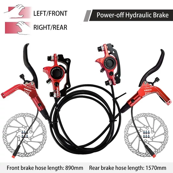 E-bike hidraulikus fékszett 160 mm tárcsákkal, első-hátsó hidraulikus fékkar elektromos kerékpárhoz, rollerhez - Piros