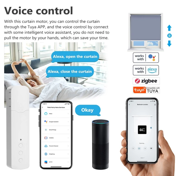 Tuya ZigBee TM616EGZT intelligens gyöngyláncos függönymotor, okos otthoni, hotel, halk, app- és hangvezérlés, Alexa kompatibilis