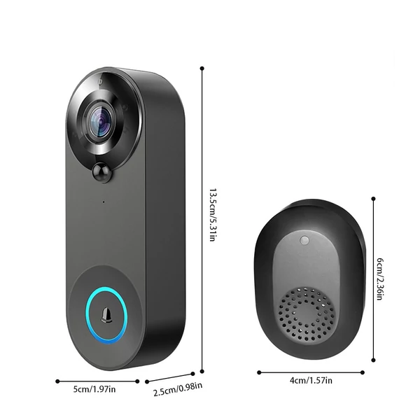 Vezeték nélküli videó kapucsengő kamera 1080p hd, kétirányú hang, 5m éjjellátó, pir emberérzékelés, felhő, ipx6, wifi - Fekete