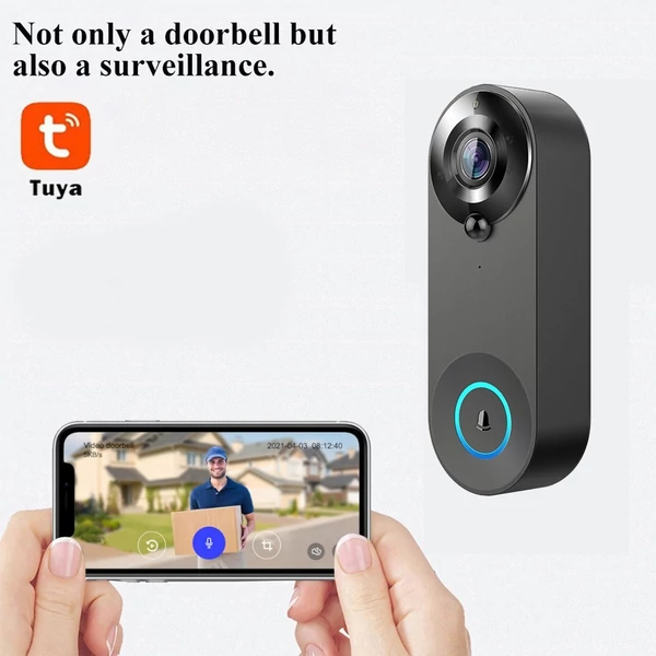 Vezeték nélküli videó kapucsengő kamera 1080p hd, kétirányú hang, 5m éjjellátó, pir emberérzékelés, felhő, ipx6, wifi - Fekete