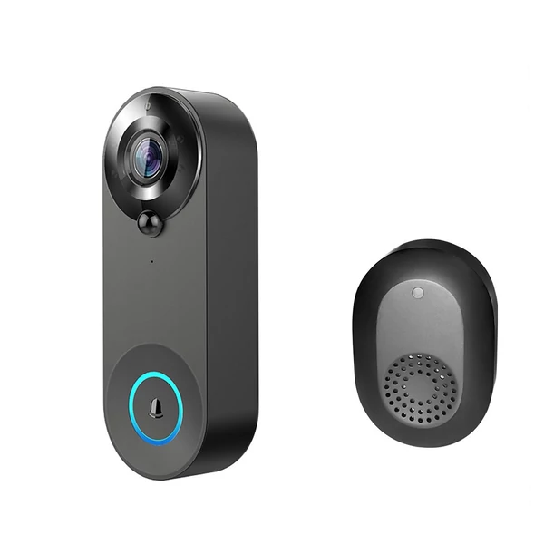Vezeték nélküli videó kapucsengő kamera 1080p hd, kétirányú hang, 5m éjjellátó, pir emberérzékelés, felhő, ipx6, wifi - Fekete