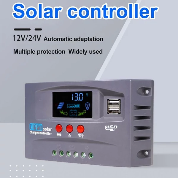 Napelemes vezérlő 12V/24V automatikus azonosítás LCD kijelzővel, dupla USB-s töltésszabályzó - 70A
