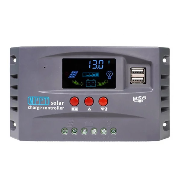 Napelemes vezérlő 12V/24V automatikus azonosítás LCD kijelzővel, dupla USB-s töltésszabályzó - 70A