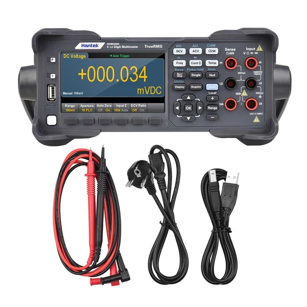 Hantek HDM3055 digitális asztali multiméter, nagy pontosságú 5 1/2 digites, 4,3" LCD, 30 kS/s adatgyűjtés, True RMS, hőmérsékletmérés