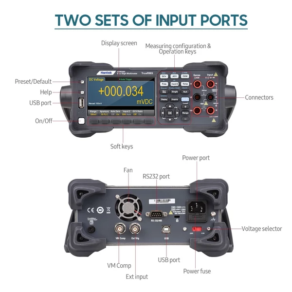 Hantek HDM3055 digitális asztali multiméter, nagy pontosságú 5 1/2 digites, 4,3" LCD, 30 kS/s adatgyűjtés, True RMS, hőmérsékletmérés