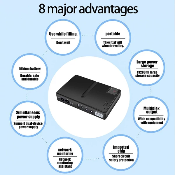 5V 9V 12V router, optikai hálózati végpont, kapcsoló, beléptető, kamera, mobil, szünetmentes tápegység, DC UPS