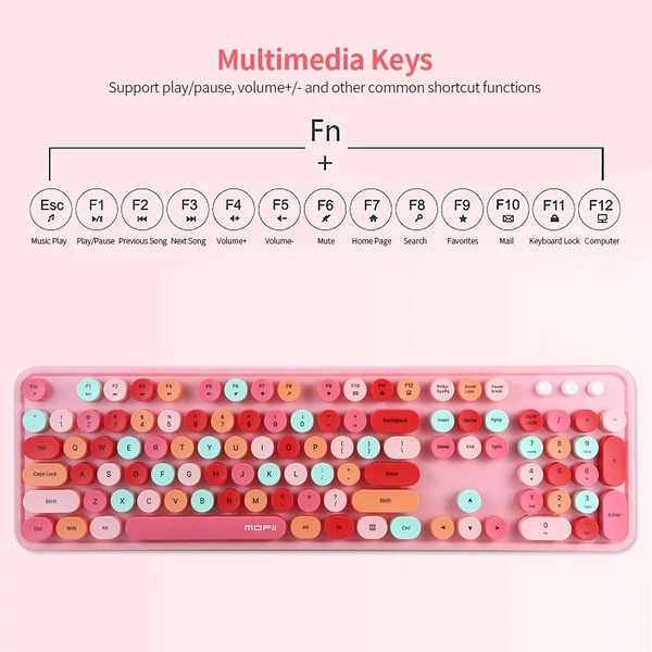 Mofii Sweet vezeték nélküli billentyűzet és egér szett, színes, kör alakú billentyűkkel, PC/laptophoz - Fekete