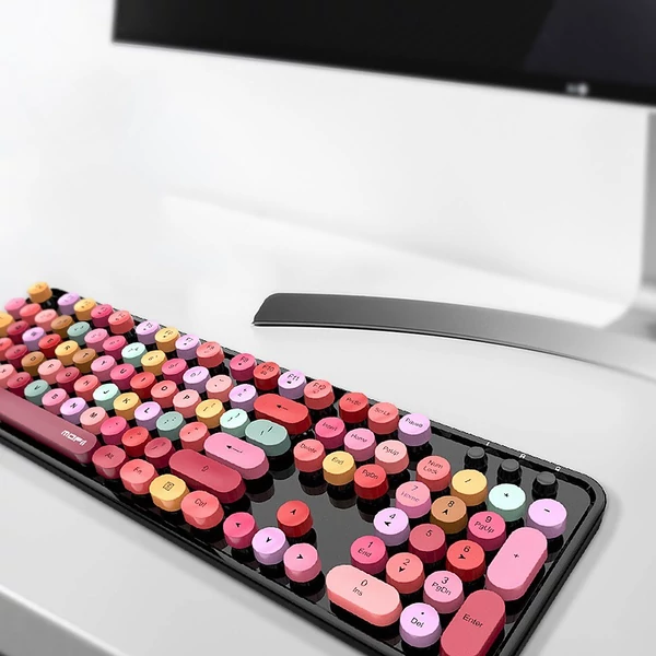 Mofii Sweet vezeték nélküli billentyűzet és egér szett, színes, kör alakú billentyűkkel, PC/laptophoz - Fekete