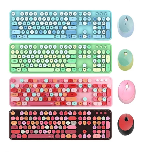 Mofii Sweet vezeték nélküli billentyűzet és egér szett, színes, kör alakú billentyűkkel, PC/laptophoz - Fekete
