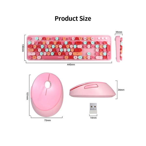 Mofii Sweet vezeték nélküli billentyűzet és egér szett, színes, kör alakú billentyűkkel, PC/laptophoz - Fekete