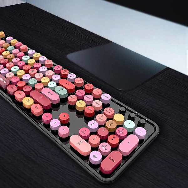 Mofii Sweet vezeték nélküli billentyűzet és egér szett, színes, kör alakú billentyűkkel, PC/laptophoz - Fekete