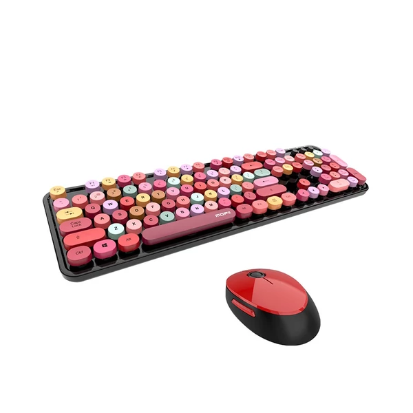 Mofii Sweet vezeték nélküli billentyűzet és egér szett, színes, kör alakú billentyűkkel, PC/laptophoz - Fekete