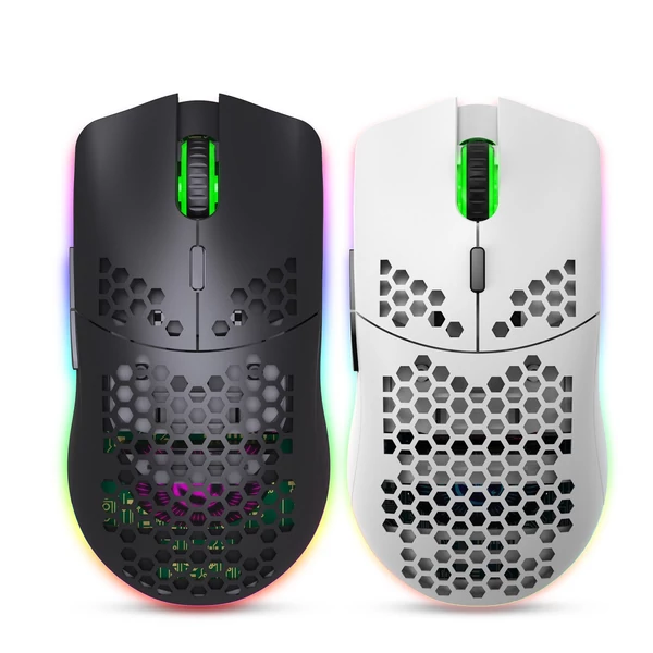 HXSJ T66 RGB 2.4G vezeték nélküli gamer egér, RGB világítás, tölthető, állítható DPI, ergonomikus - Fehér