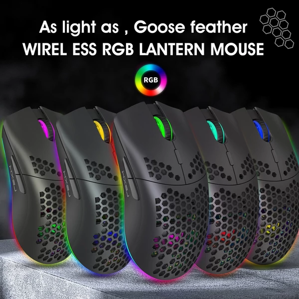 HXSJ T66 RGB 2.4G vezeték nélküli gamer egér, RGB világítás, tölthető, állítható DPI, ergonomikus - Fehér