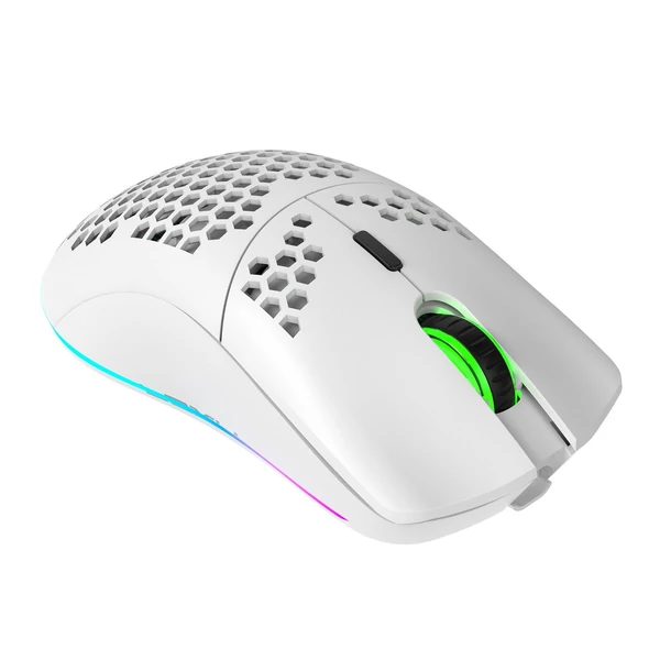 HXSJ T66 RGB 2.4G vezeték nélküli gamer egér, RGB világítás, tölthető, állítható DPI, ergonomikus - Fehér