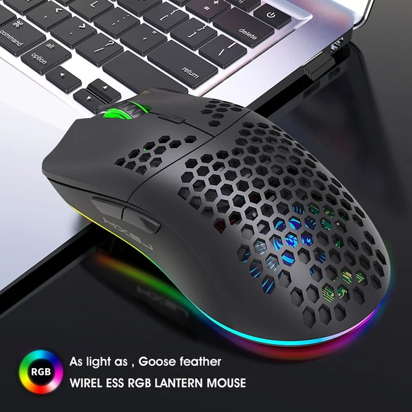 HXSJ T66 RGB 2.4G vezeték nélküli gamer egér, RGB világítás, tölthető, állítható DPI, ergonomikus - Fehér