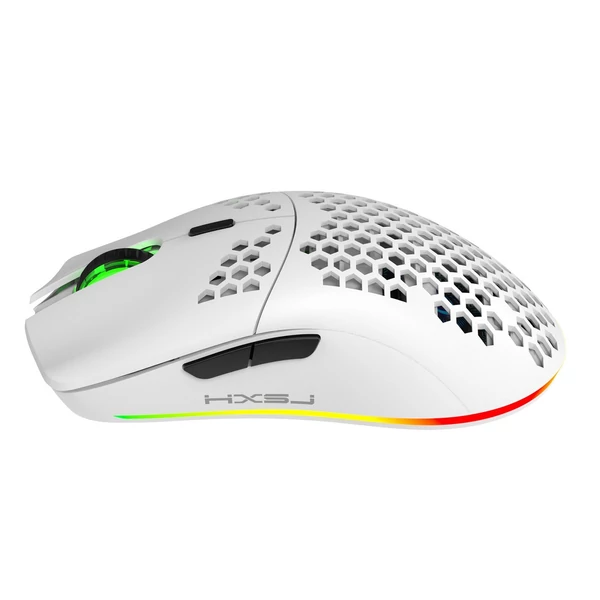 HXSJ T66 RGB 2.4G vezeték nélküli gamer egér, RGB világítás, tölthető, állítható DPI, ergonomikus - Fehér