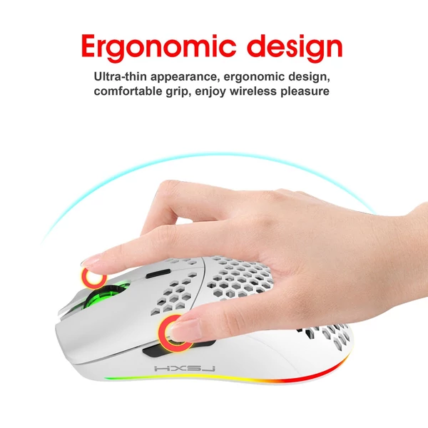 HXSJ T66 RGB 2.4G vezeték nélküli gamer egér, RGB világítás, tölthető, állítható DPI, ergonomikus - Fekete
