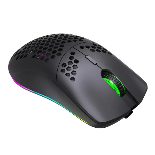 HXSJ T66 RGB 2.4G vezeték nélküli gamer egér, RGB világítás, tölthető, állítható DPI, ergonomikus - Fekete