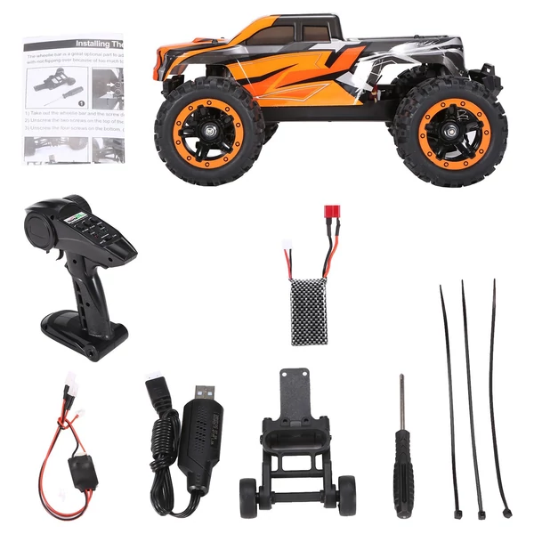 16889A-Pro 1:16 4WD rc autó, 45 km/h, nagy sebességű, 2840 kefenélküli motor, vízálló terepjáró, led világítással - 3 akkumulátorral