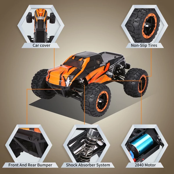 16889A-Pro 1:16 4WD rc autó, 45 km/h, nagy sebességű, 2840 kefenélküli motor, vízálló terepjáró, led világítással - 3 akkumulátorral