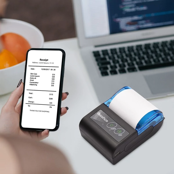 Bisofice hordozható 58 mm-es mini hőnyomtató, vezeték nélküli USB blokknyomtató, iOS/Android/Windows kompatibilis, éttermi/bolti használatra