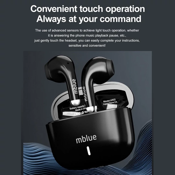 mblue AR02 vezeték nélküli fülhallgató BT 5.4 zajszűrő fél-fülbe sport headset mikrofonnal iOS-hoz és androidhoz - Fehér