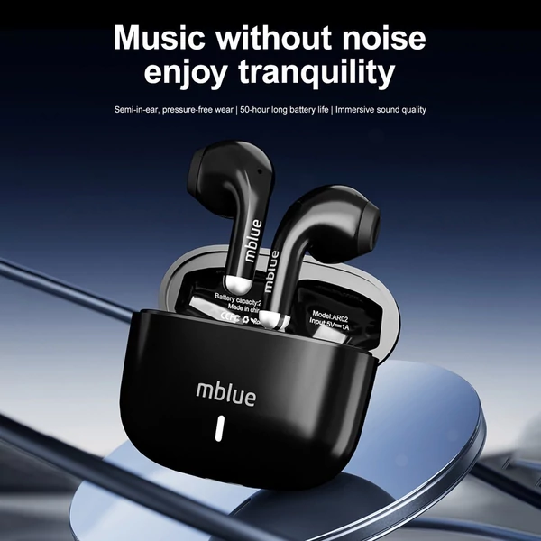 mblue AR02 vezeték nélküli fülhallgató BT 5.4 zajszűrő fél-fülbe sport headset mikrofonnal iOS-hoz és androidhoz - Fehér
