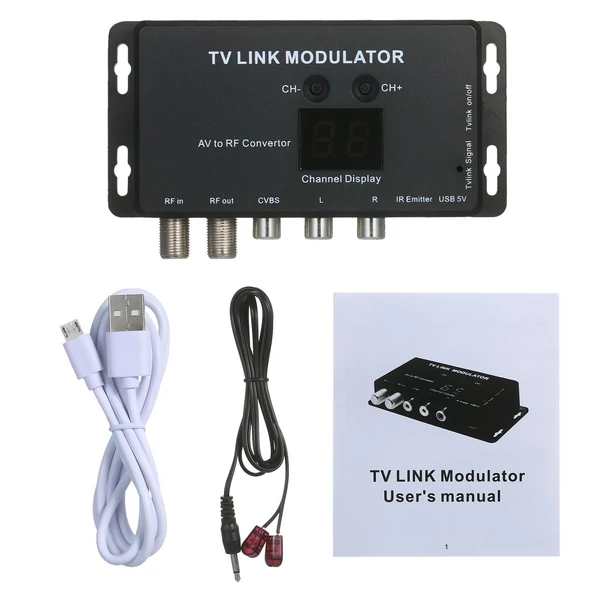 TVLINK AV–RF modulátor és infravörös RF jeltovábbító