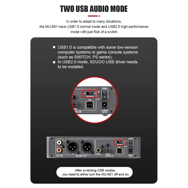 XDuoo MU-604 nagy teljesítményű DAC digitális audio dekóder előerősítő ES9018K2M *2 USB DAC chip optikai koaxiális bemenet