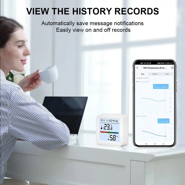 Wifi hőmérő és páratartalom-mérő TY alkalmazással, LCD kijelzővel, leválasztható állvánnyal, valós idejű követéssel otthonra, hálószobára, üvegházra