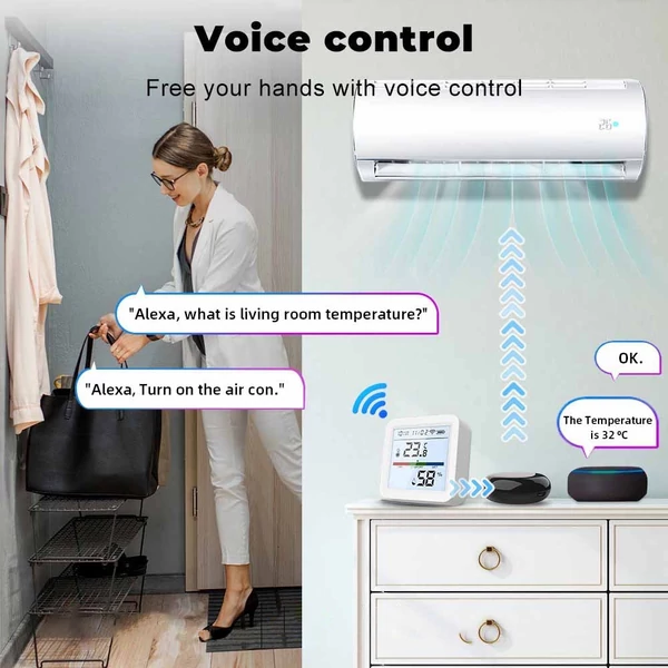 Wifi hőmérő és páratartalom-mérő TY alkalmazással, LCD kijelzővel, leválasztható állvánnyal, valós idejű követéssel otthonra, hálószobára, üvegházra