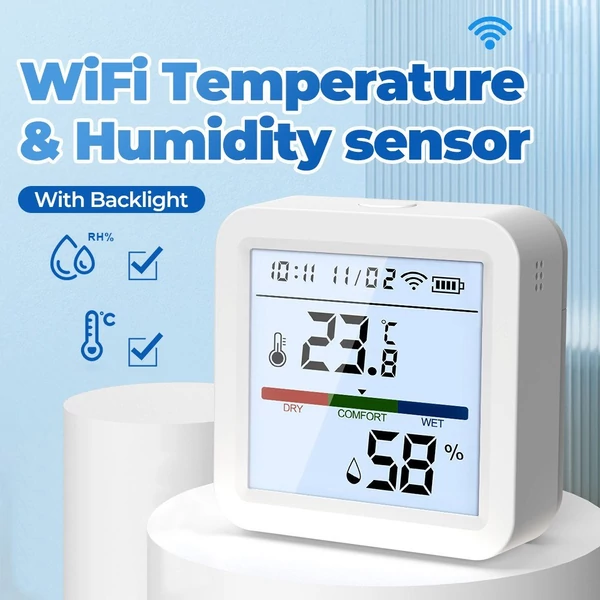Wifi hőmérő és páratartalom-mérő TY alkalmazással, LCD kijelzővel, leválasztható állvánnyal, valós idejű követéssel otthonra, hálószobára, üvegházra