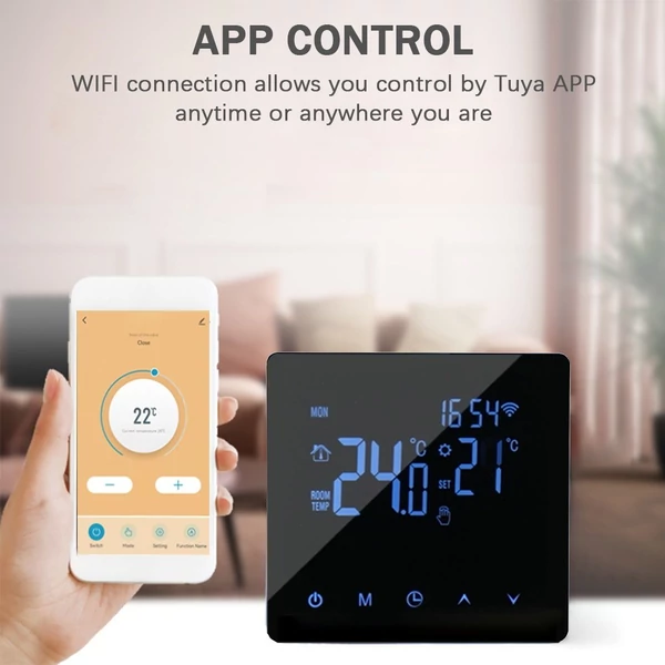 Wifi okostermosztát lcd kijelzős érintőképernyővel - Fekete, 3A vízfűtéshez