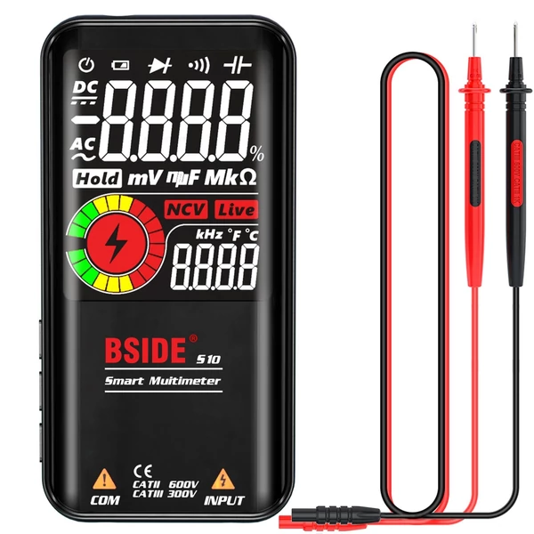 BSIDE S10 Intelligens Multiméter AC/DC Feszültség-, Ellenállás-, Kapacitás-, Frekvenciamérő - Fekete