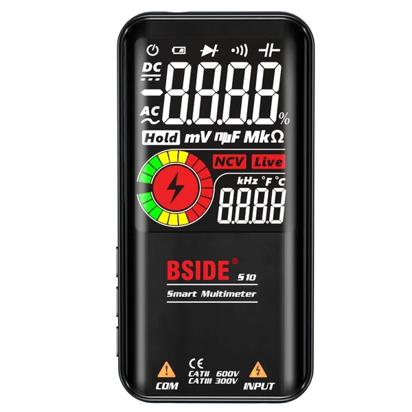BSIDE S10 Intelligens Multiméter AC/DC Feszültség-, Ellenállás-, Kapacitás-, Frekvenciamérő - Fekete