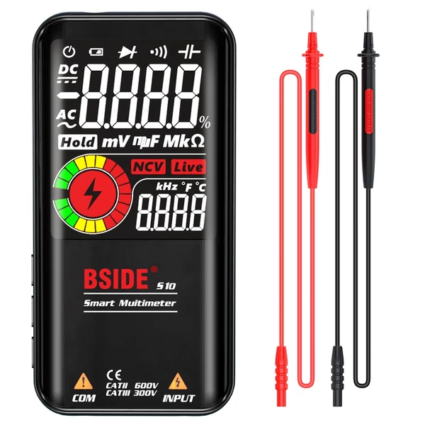BSIDE S10 Intelligens Multiméter AC/DC Feszültség-, Ellenállás-, Kapacitás-, Frekvenciamérő - Fekete