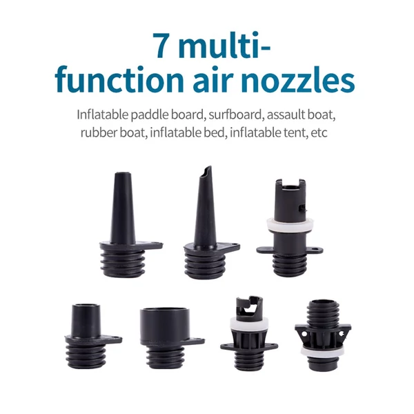 20 psi nagy nyomású SUP pumpa, kétmotoros, 150 W, 12 V DC, 7 fúvókával, hordozható, LED kijelzővel