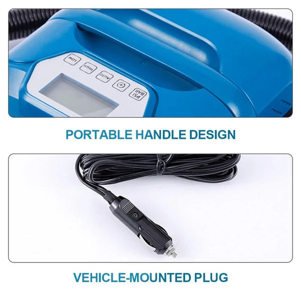 20 psi nagy nyomású SUP pumpa, kétmotoros, 150 W, 12 V DC, 7 fúvókával, hordozható, LED kijelzővel