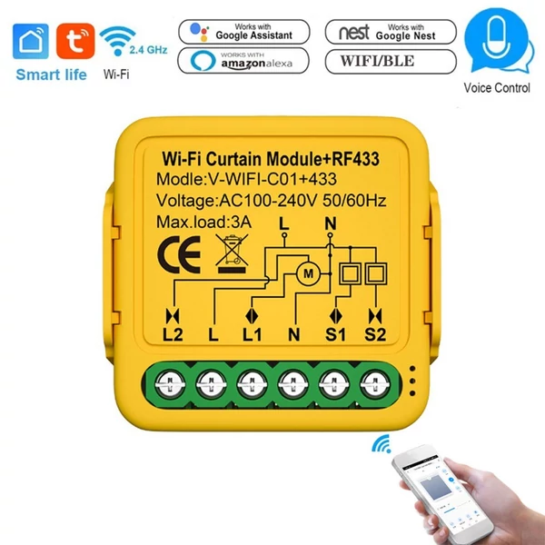 Tuya wifi intelligens 433-as függöny modul zsalugáter kapcsoló, elektromos redőny vezérlő, app és hangvezérlés
