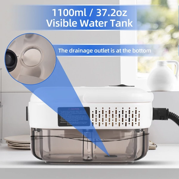 2500 W nagy nyomású gőztisztító, 1100 ml, 3 bar, hordozható, 3 kefefejjel, otthoni és autó tisztításhoz - Fehér