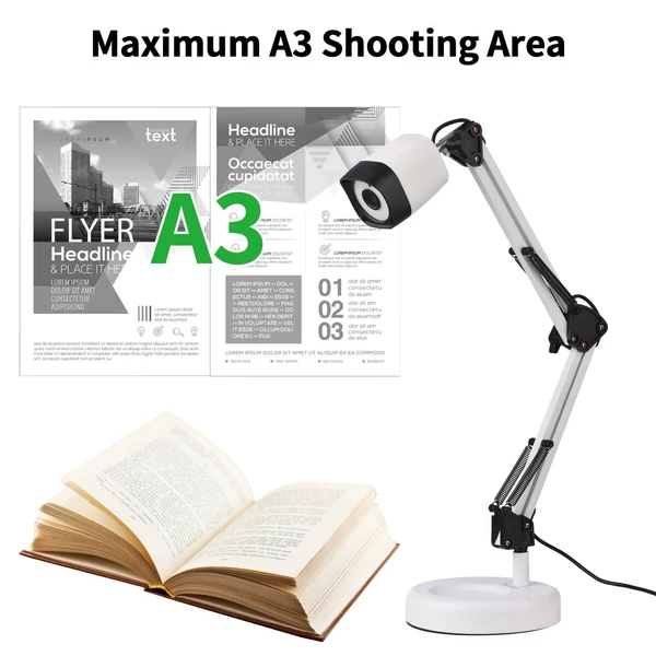 2 az 1-ben dokumentumszkenner kamera és webkamera autofókusszal, LED fénnyel, 8 MP HD, A3, Mac/Windows/Chrome kompatibilis