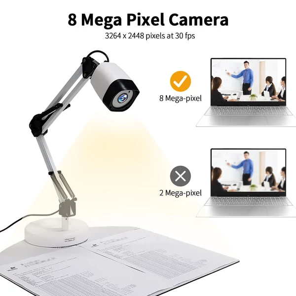 2 az 1-ben dokumentumszkenner kamera és webkamera autofókusszal, LED fénnyel, 8 MP HD, A3, Mac/Windows/Chrome kompatibilis