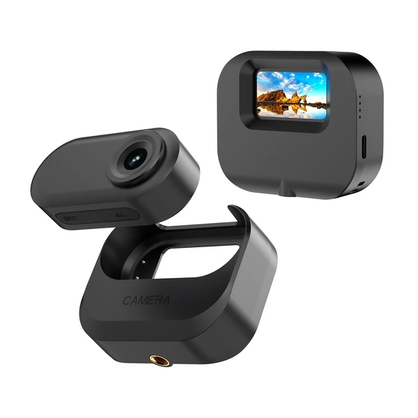 1080p mini sportkamera, 1,47 hüvelykes IPS kijelzővel, 130°-os nagylátószögű lencsével, töltőtokkal, 32 GB TF kártyával vloghoz - Fekete