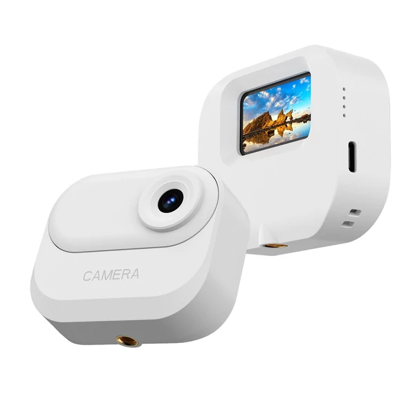 1080p mini sportkamera, 1,47 hüvelykes IPS kijelzővel, 130°-os nagylátószögű lencsével, töltőtokkal, 32 GB TF kártyával vloghoz - Fehér